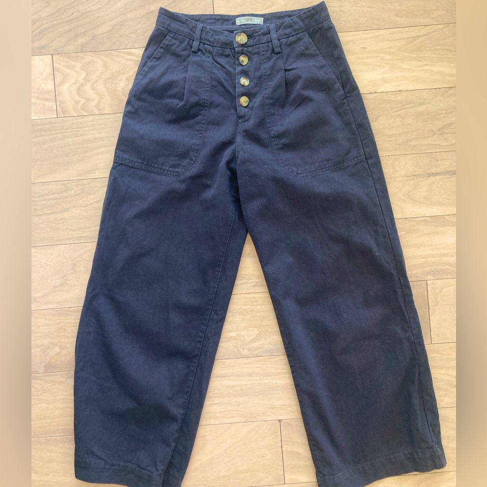 Stradivarius wide leg pants in navy-gray